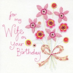 Blue Eyed Sun Wife Birthday Card - Beautiful Flower Design - Hand Finished wi... - Picture 1 of 1