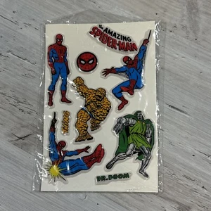 JUEGO DE 9 PEGATINAS HINCHADAS VINTAGE MARVEL SPIDER-MAN FANTASTY FOUR SIN USAR - Imagen 1 de 2