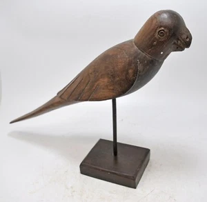 Vintage Wooden Parrot Bird Figurine on Stand Original Old Hand Carved - Picture 1 of 9