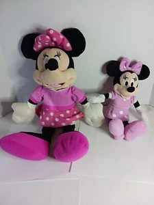 2 Disney Minnie Mouse Polka Dot Dress & Bow Plush Toys 19" & 11" - Picture 1 of 6