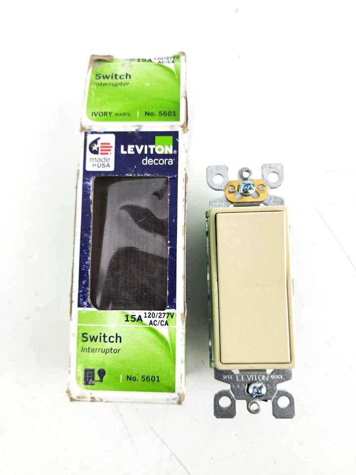 Interruptor basculante de puesta a tierra LEVITON IVORY Decora 1 velocidad de un solo polo 5601 Foto 1 de 1