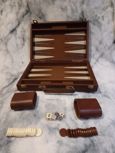 Backgammon Set in Kunstleder komplett braun Vintage 70er Jahre? - Bild 1 von 7