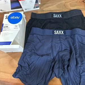 SAXX Herren Ultra Super Soft (2er Pack) Ballpark Pouch Boxershorts Blau/Schwarz SM - Bild 1 von 5