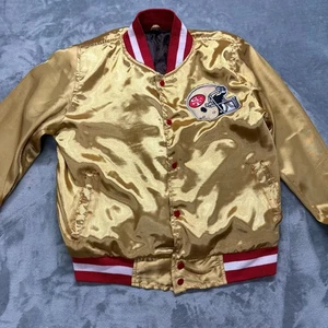 Chaqueta de bombardero de satén de aspecto vintage de los San Francisco 49ers para hombre mediana M hechizo raro - Imagen 1 de 16