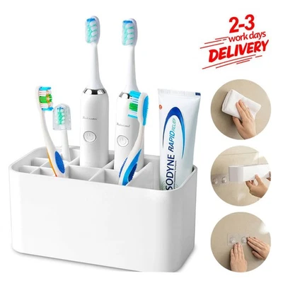 Toothbrush Holder Strong Rack Bathroom Wall Mounted Toothpaste Storage No Drill - Image 1 of 4