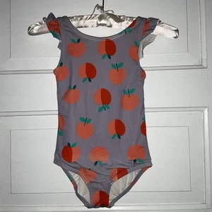 HANNA ANDERSSON FLUTTER SLEEVE ONE PIECE SWIMSUIT SIZE 4 Peaches Purple Orange - Picture 1 of 4