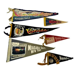 Lotto (7) Vintage anni 50 60 Cascate del Niagara Canada Bandiere Pennant Souvenir Viaggio - Foto 1 di 2