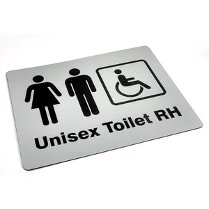 UNISEX TOILET RH OR LH BATHROOM DOOR BUILDING SIGN ENGRAVED SILVER - Picture 1 of 5