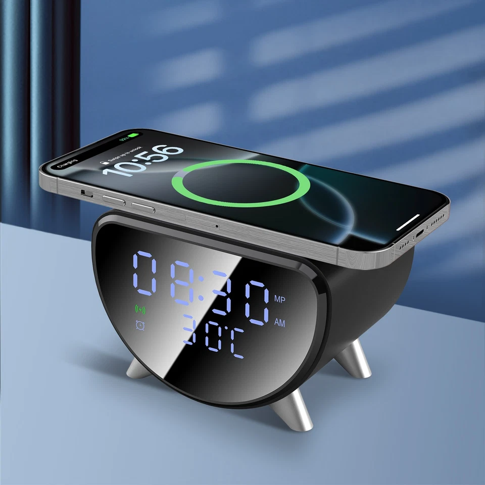 Digital Alarm Clock 15W Wireless Charger With Temperature For iPhone 17 16 15 14 - Image 1 of 1