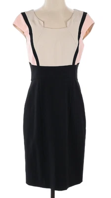 Vestido feminino em excelente estado usado 4 Tahari Arthur S. Levine geométrico colorblock bainha negócio - Imagem 1 de 3