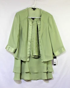 Set gonna LE BOS verde 3 pezzi taglia 16 leggera chiffon chiesa matrimonio ufficio nuova con etichetta - Foto 1 di 14