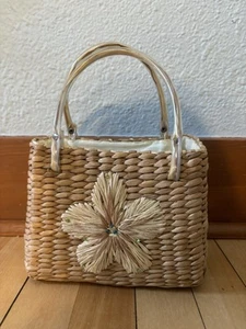 Vintage Esprit de Corp Straw Wicker Small Tote Floral Lined Bag Purse Structured - Picture 1 of 11