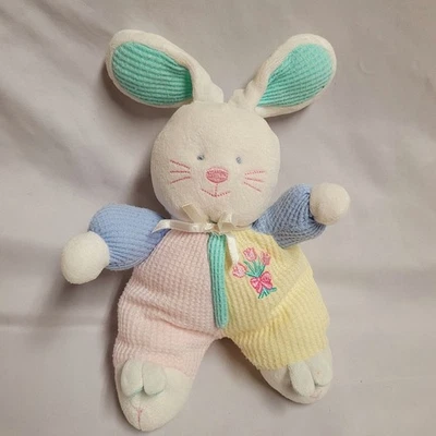 Vintage Carters Prestige Eden Waffle Knit Pastel Bunny Rabbit Rattle Baby Plush - Image 1 of 4
