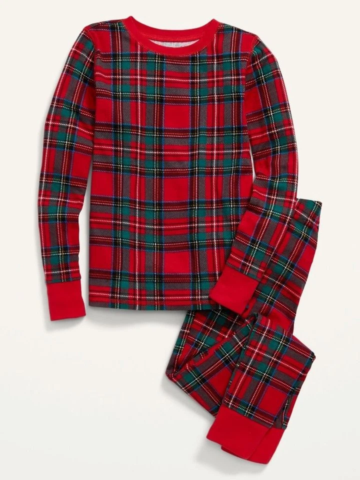 NEW NWT Unisex Sz 12 Red Plaid 2 Pc Snug Fitting Lounge Pajamas Set OLD NAVY - Image 1 of 2