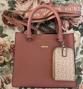 GUESS Women's Tremblay Crossbody Satchel with Guitar Strap, Powder Pink NWT! - Picture 1 of 9
