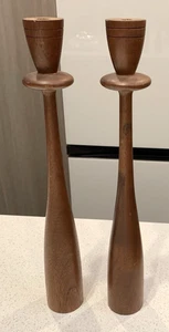 Vintage MCM 2 Wooden Candle Holders for Tapers GUC Teak? 12.5" Tall - Picture 1 of 3