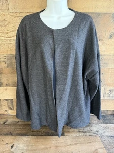 Eileen Fisher Woll Strickjacke vorne offen Magnet Halsverschluss grau Large - Bild 1 von 6