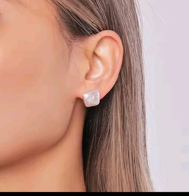 Orecchini perle vere quadrate montate argento 925 rodiato - Immagine 1 di 3