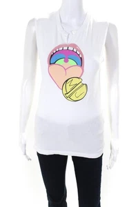 Marc Jacobs Womens Graphic Sleeveless Distressed Cut-Out Shirt Top White Size S - Picture 1 of 4