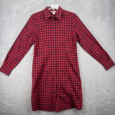 Brooks Brothers Red Fleece Shirt Dress Flannel Plaid Black Red Size 2 - Image 1 of 4