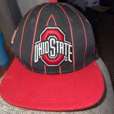 OHIO STATE BUCKEYES MITCHELL & NESS WHITE PINSTRIPE OSFM SNAPBACK HAT/CAP NWT - Image 1 of 4