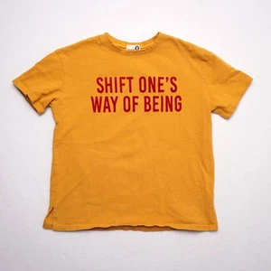 Minimalist Yellow Graphic Tee "Shift One's Way of Being" Made in Korea Unisex M - Picture 1 of 5