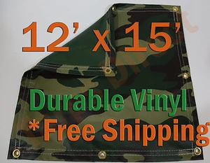 12' x 15' Heavy Duty 18 oz Vinyl Camo Camouflage Tarp Ground Cover Blind - Picture 1 of 1