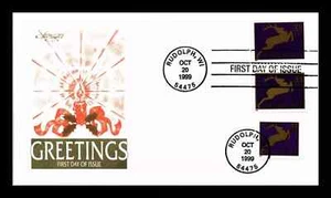 CHRISTMAS PURPLE REINDEER 1999 ARTMASTER CACHET FDC 3 DIFF VARIETIES UNADDR - Picture 1 of 1