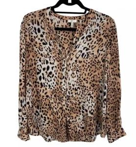 Joie V Silk Leopard Blouse M Mob Wives Retro 70’s Classic Career Old Money - Picture 1 of 7