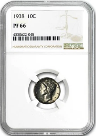 1938-P S10C WINGED-LIBERTY-HEAD OR MERCURY-DIME NGC  PF-66 LOW-POP HIGH-GRADES Cover