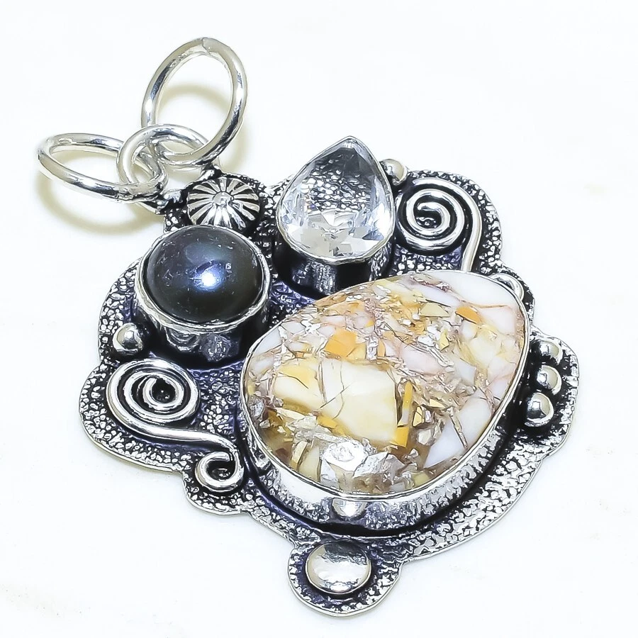 Mookaite Brecciado, Topacio Blanco Plata 925 Joyería de Moda Colgante 1.7" RP274 Foto 1 de 1