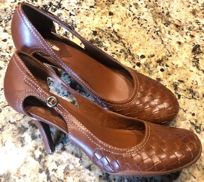 Novo Schutz Brasil Tamanho 10 Couro Marrom Tecido Stiletto Cura Dança Festa Viagem - Imagem 1 de 4