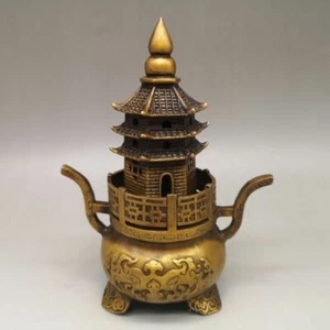 Antigua estatua de bronce antigua torre dragón India quemadores de incienso incensarios sello - Imagen 1 de 9