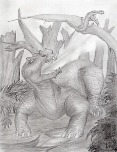 kunstwerk original bleistiftzeichnung 11 x 7 Chinasaurs spielzeug - Bild 1 von 6