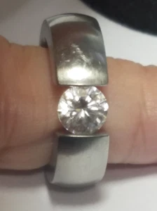 Vtg Signed Michael Valitutti NH  Stainless Steel CZ Tension Set Pinky Ring Sz 5 - Picture 1 of 6