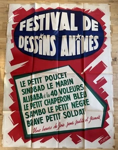 Rare Affiche Cinéma 60’ « FESTIVAL de DESSINS ANIMÉS » 120x160cm - - Photo 1/3