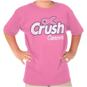 Crush Breast Cancer Pink Ribbon Supporter Girls Youth Crewneck T Shirts Tees - Picture 1 of 7