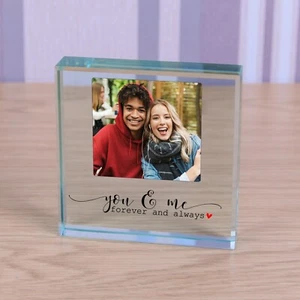 Personalised Glass Photo Block Token you & me forever and always Valentine's - Picture 1 of 5