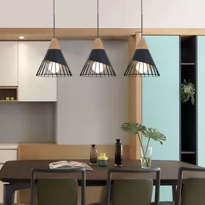 3X Kitchen Pendant Light Bar Lamp Wood Ceiling Lights Black Chandelier Lighting - Picture 1 of 8