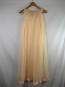 Vintage Gossard Artemis Double Chiffon & Satin Nightgown Peach Sleeveless Nylon - Picture 1 of 6