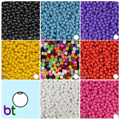 BeadTin Opaque 6mm Round Plastic Craft Beads (500pcs) - Color choice