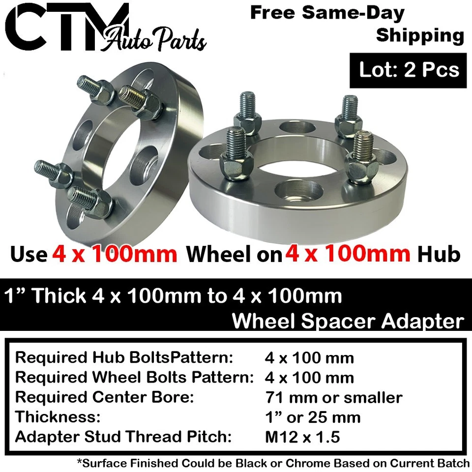 Adaptador espaciador de rueda 2x 1" de grosor 4x100 mm 71 mm C.B Fit Nissan Suzuki Subaru 4 tacos Foto 1 de 4