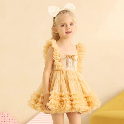 Niñas Cumpleaños Boda Encaje Vestido Falda Española Lazo Princesa Desfile Corte Vestido Foto 1 de 4