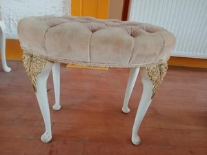 vintage oval pink upholstered white dressing table Stool - Picture 1 of 3