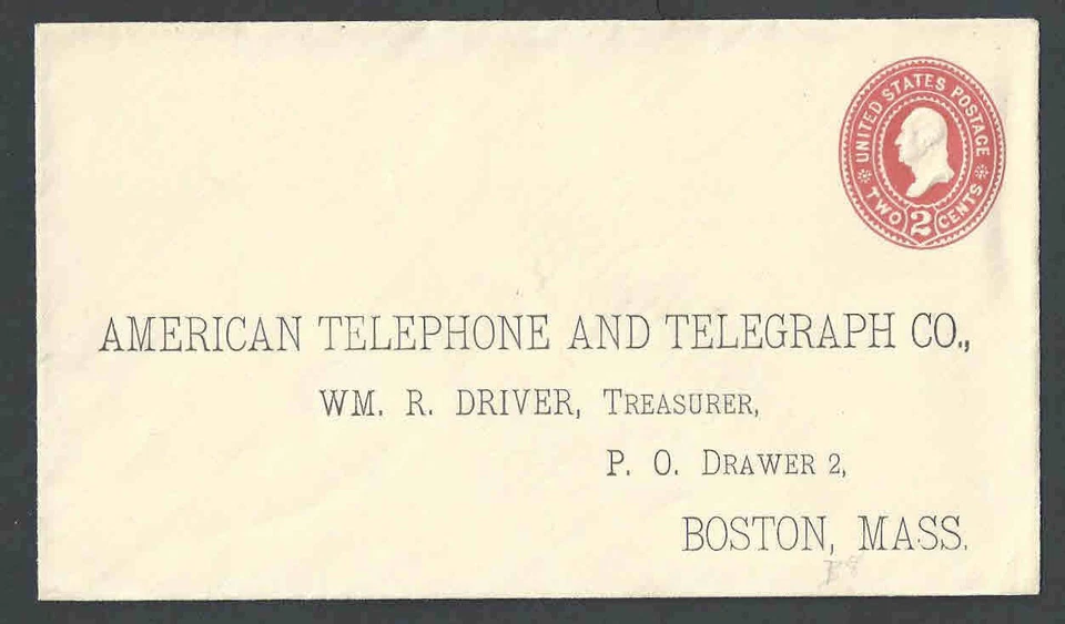 1899 U362 2c Red On White Mint Entire W/Preprinted A T & T Boston Ma Die 100---  - Image 1 of 1