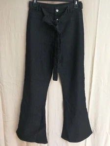 Women's High Waist Bow-Tie Flared Bell Bottom Slim Fit Belt Denim Jeans Bk S - Picture 1 of 5