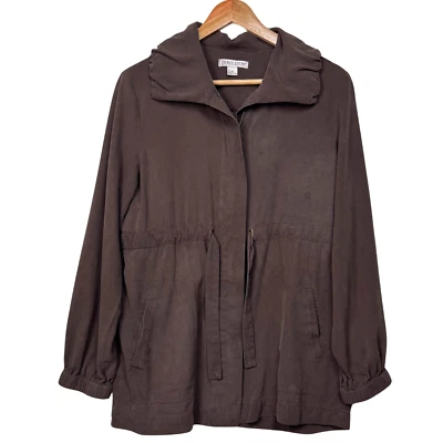 Pendleton Jacket Women 100% Silk Tie Waist Zip Medium Brown Pockets Contemporary - Image 1 of 4