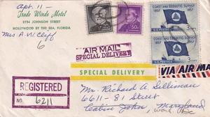 1958 registered air mail special delivery cover Hollywood FL to Washington DC - Picture 1 of 2