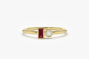 Baguette Rubin Diamant Vorsteckring 14k Gelbgold Damen Schmuck als Geschenk - Bild 1 von 7