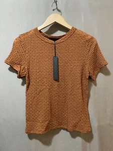 Neu mit Etikett House of Harlow Damen kurzärmliges Strickoberteil Rundhalsausschnitt Größe braun - Bild 1 von 11